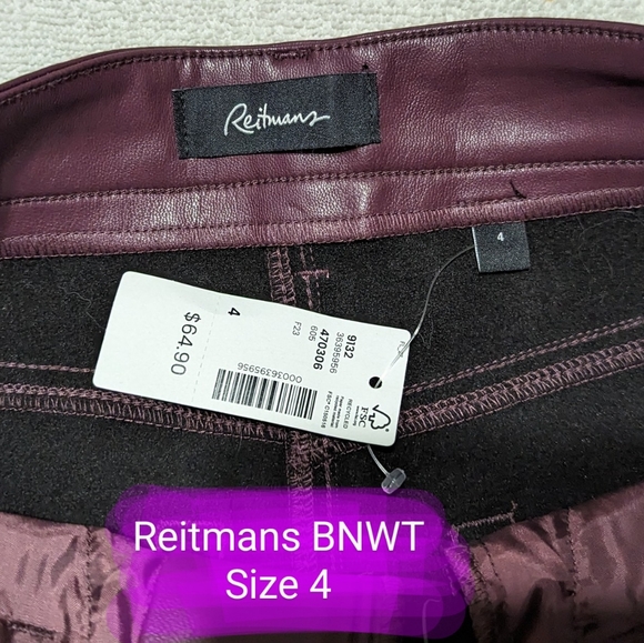 Reitmans size 4 BNWT wine coloured, clossic pleather style pants - Picture 3 of 16